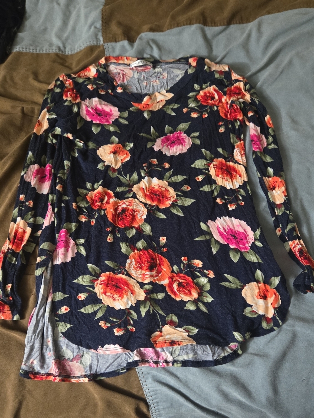Honey and Lace Navy Floral Long Sleeve Scoop Neck Top